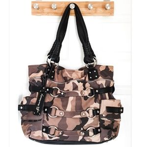 B. Mokowski Tan Camo Print Leather Handbag